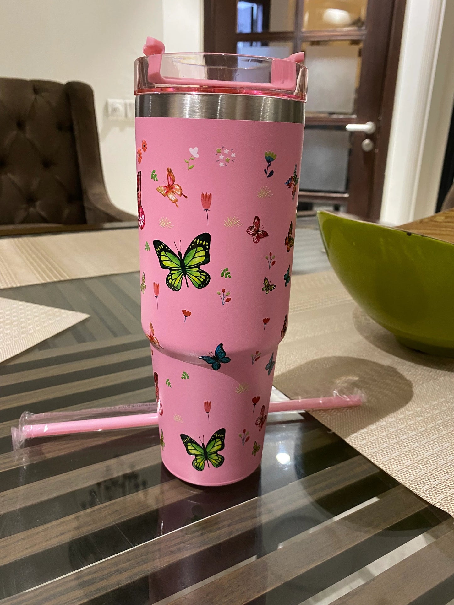 Pink Butterfly Bliss 890ML with Straw