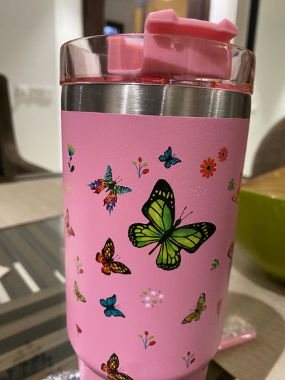 Pink Butterfly Bliss 890ML with Straw