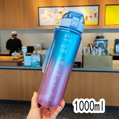 Blue Motivational Water Bottle with Time Marker 1000 ML