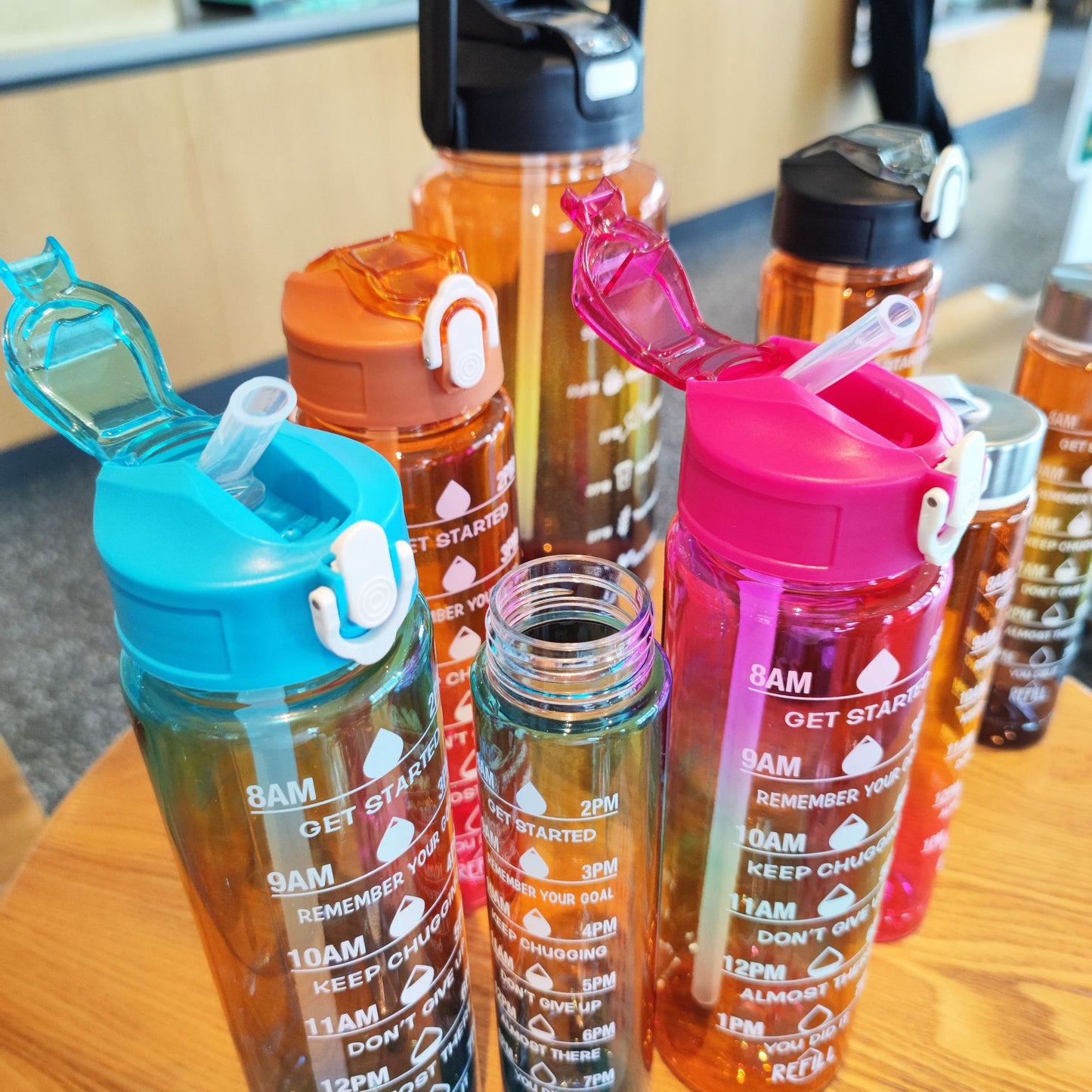 Pack of 3 Water Bottles with Time Marker ( Pink-Green-Orange)