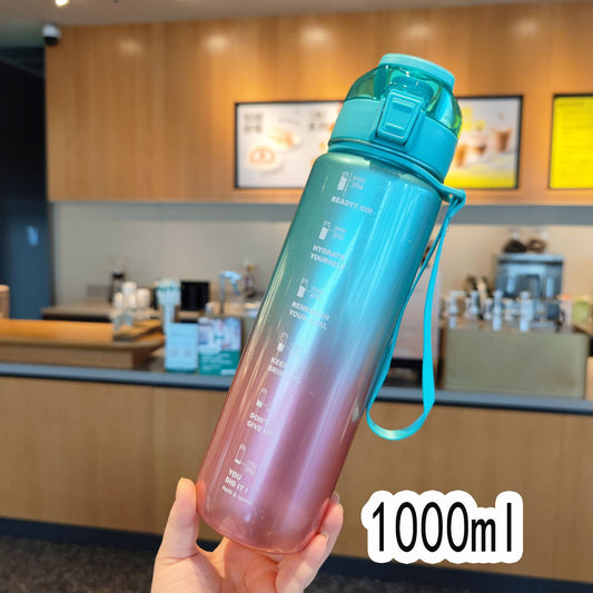 Teal Pink Motivational Water Bottle with Time Marker 1000 ML