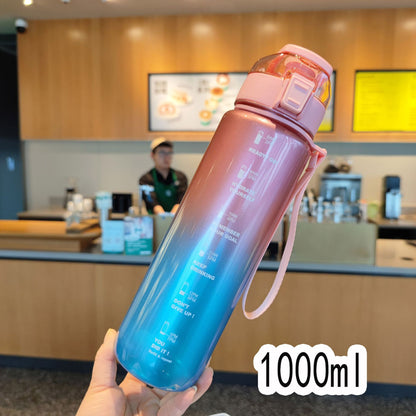 Blue Pink Motivational Water Bottle with Time Marker 1000 ML