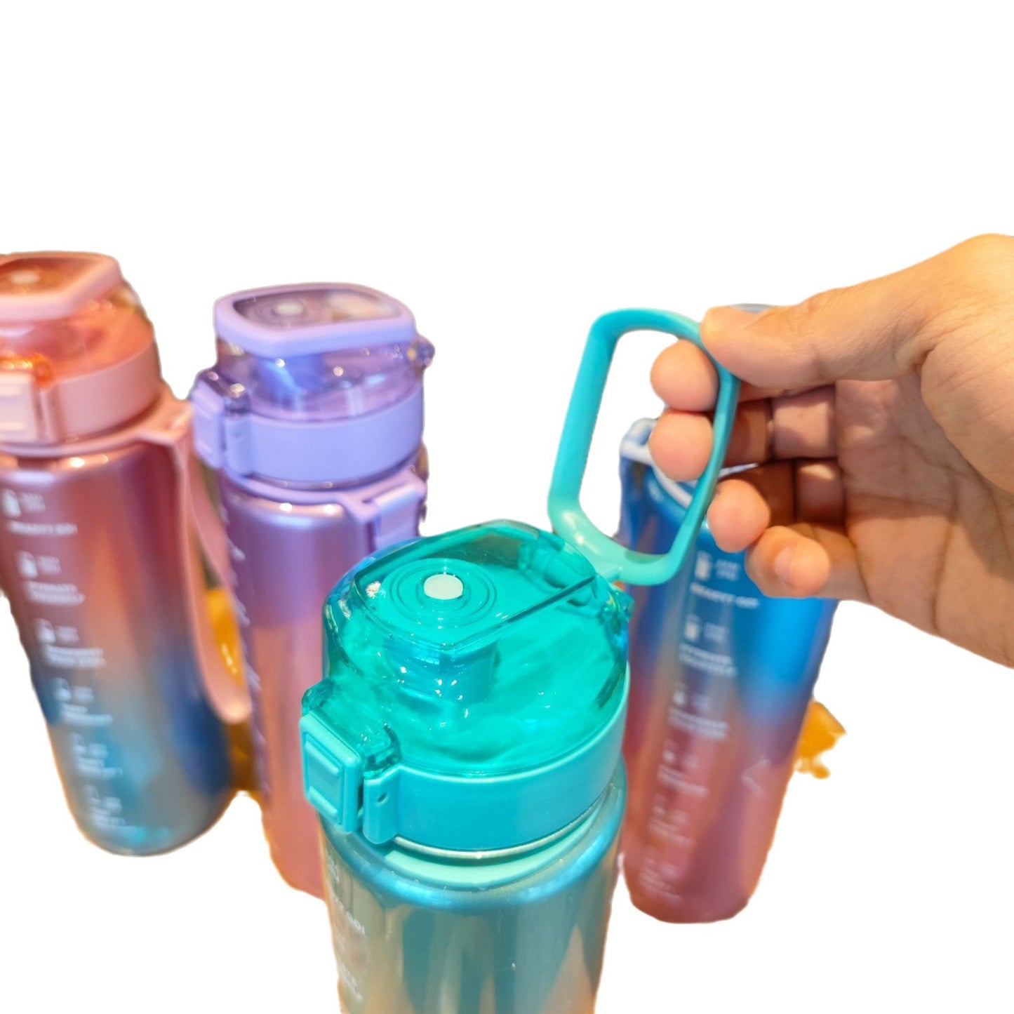 Blue Pink Motivational Water Bottle with Time Marker 1000 ML