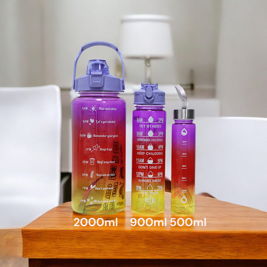 Pack of 3 Water Bottles with Time Marker ( Purple-Yellow)