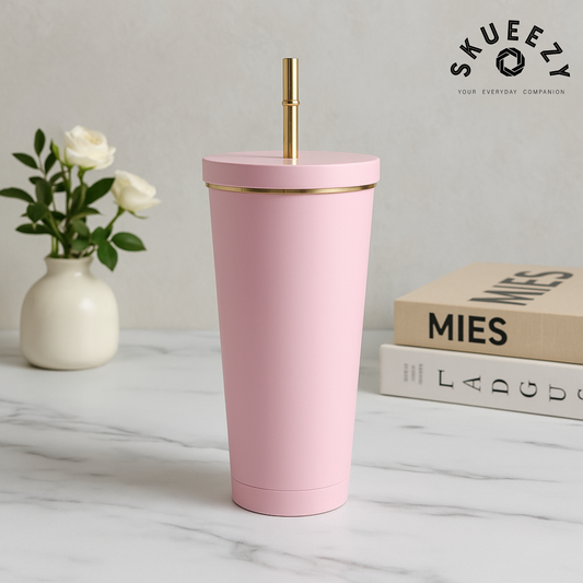 Elegance Flow Cup 710 ML Bottle with Golden Straw