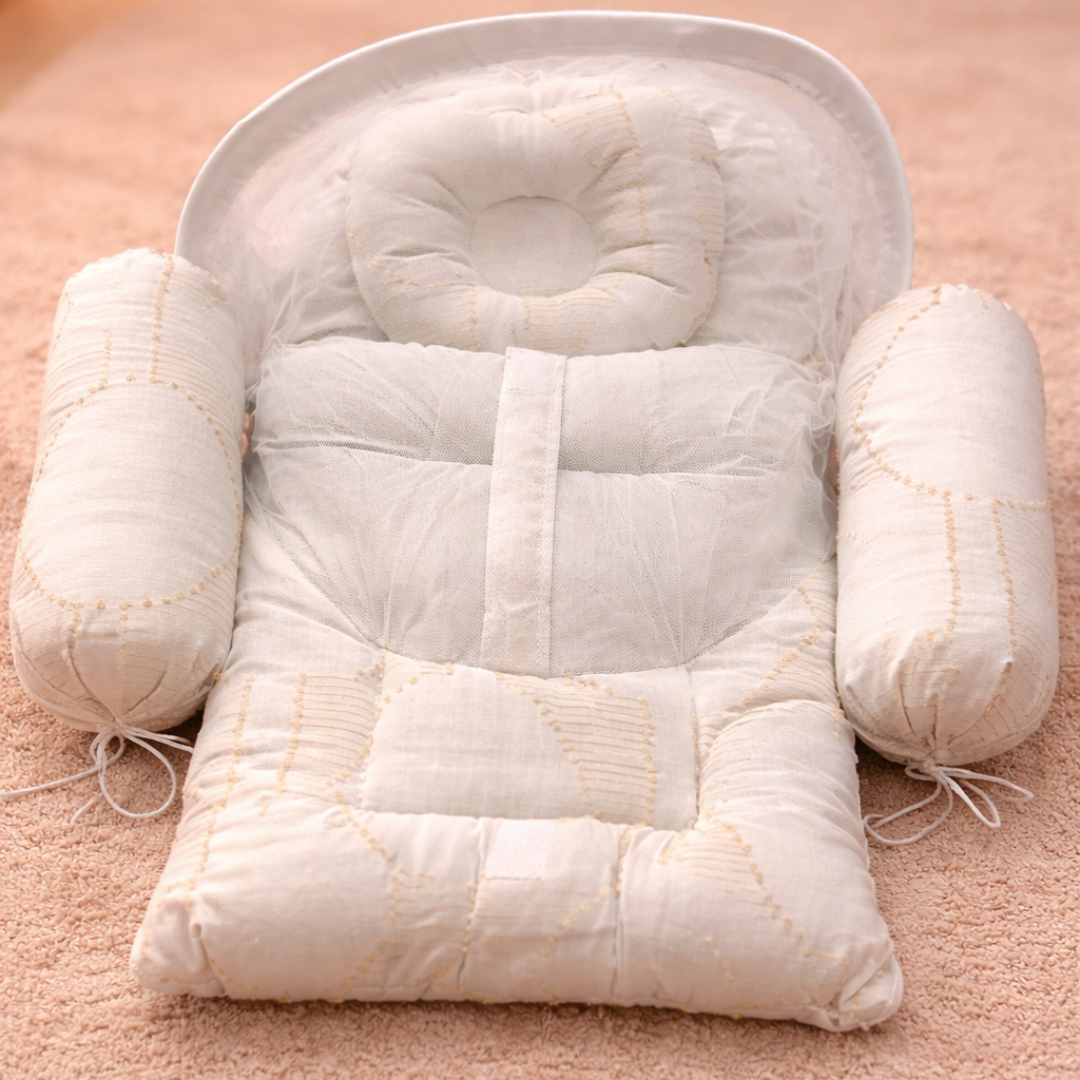 Premium Baby Nest Set – 4 Pcs (Net + Pillows)