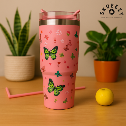 Pink Butterfly Bliss 890ML with Straw