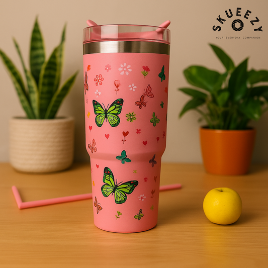 Pink Butterfly Bliss 890ML with Straw