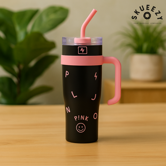 Limited Edition Pink Black Bottle 1200 ML with Metal Straw