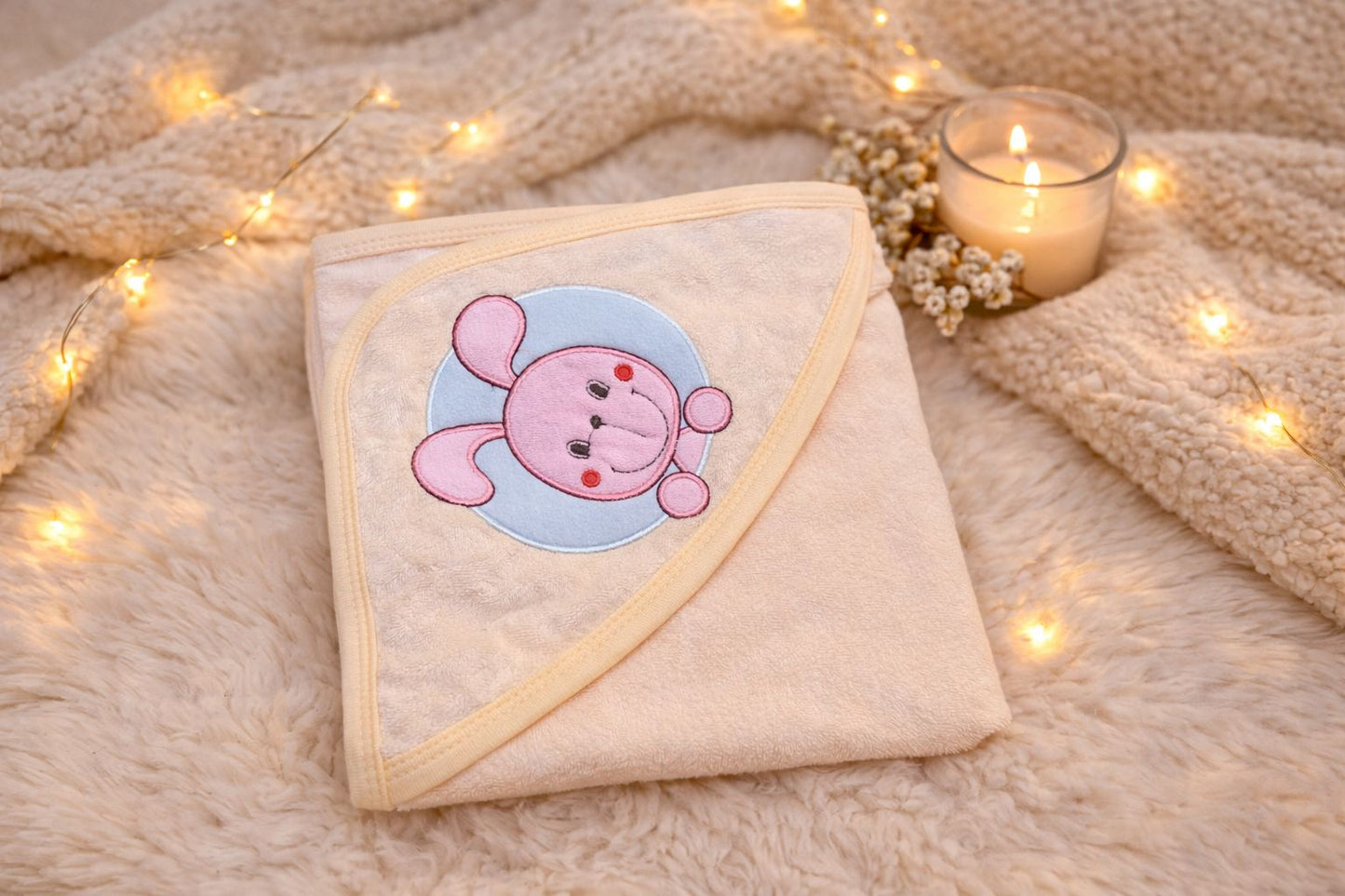 Bunny Bliss Pink Hooded Towel Wrap
