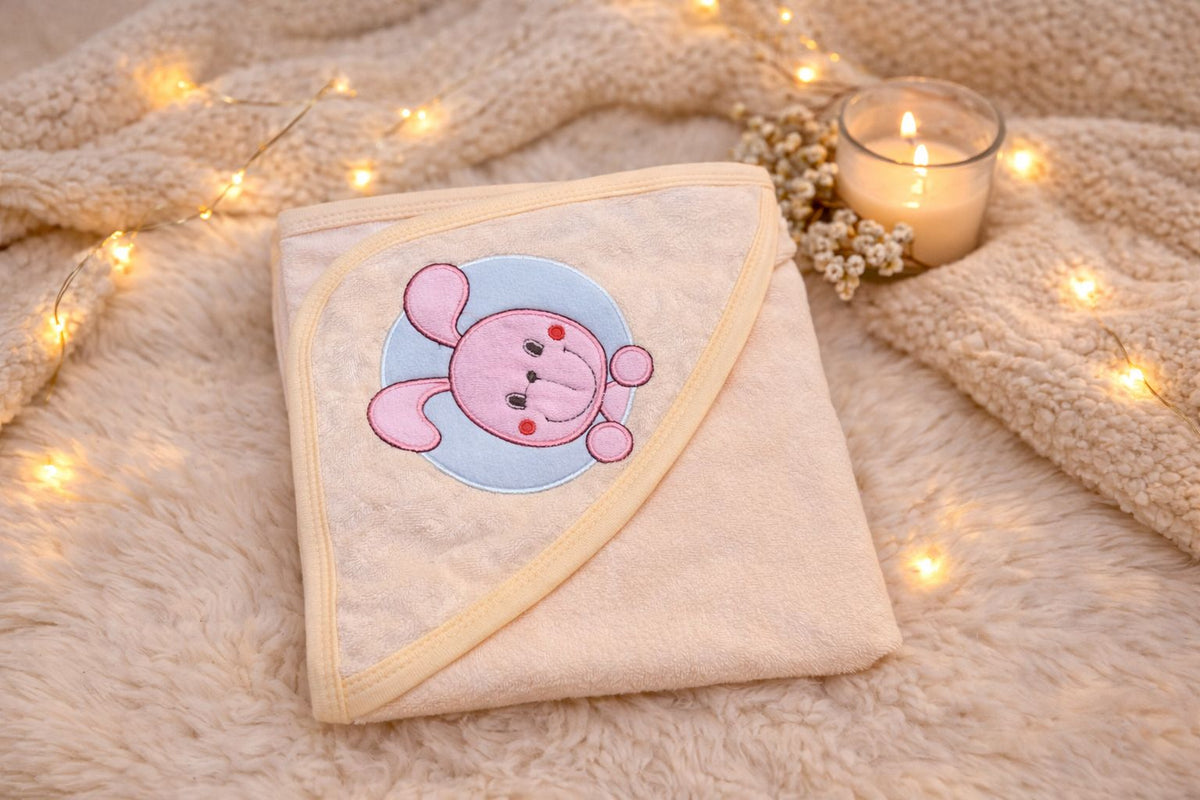 Bunny Bliss Pink Hooded Towel Wrap