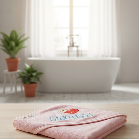 Pink Heart Mom Baby Bath Towel