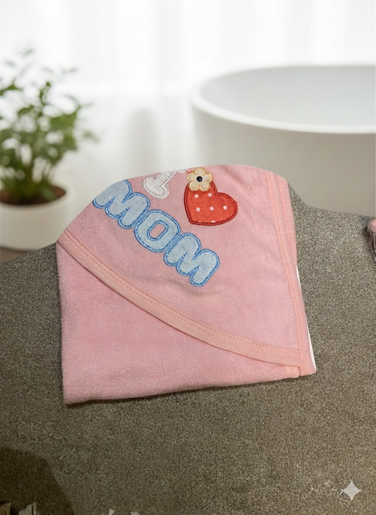 Pink Heart Mom Baby Bath Towel