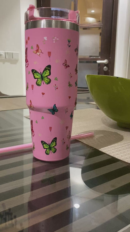 Pink Butterfly Bliss 890ML with Straw